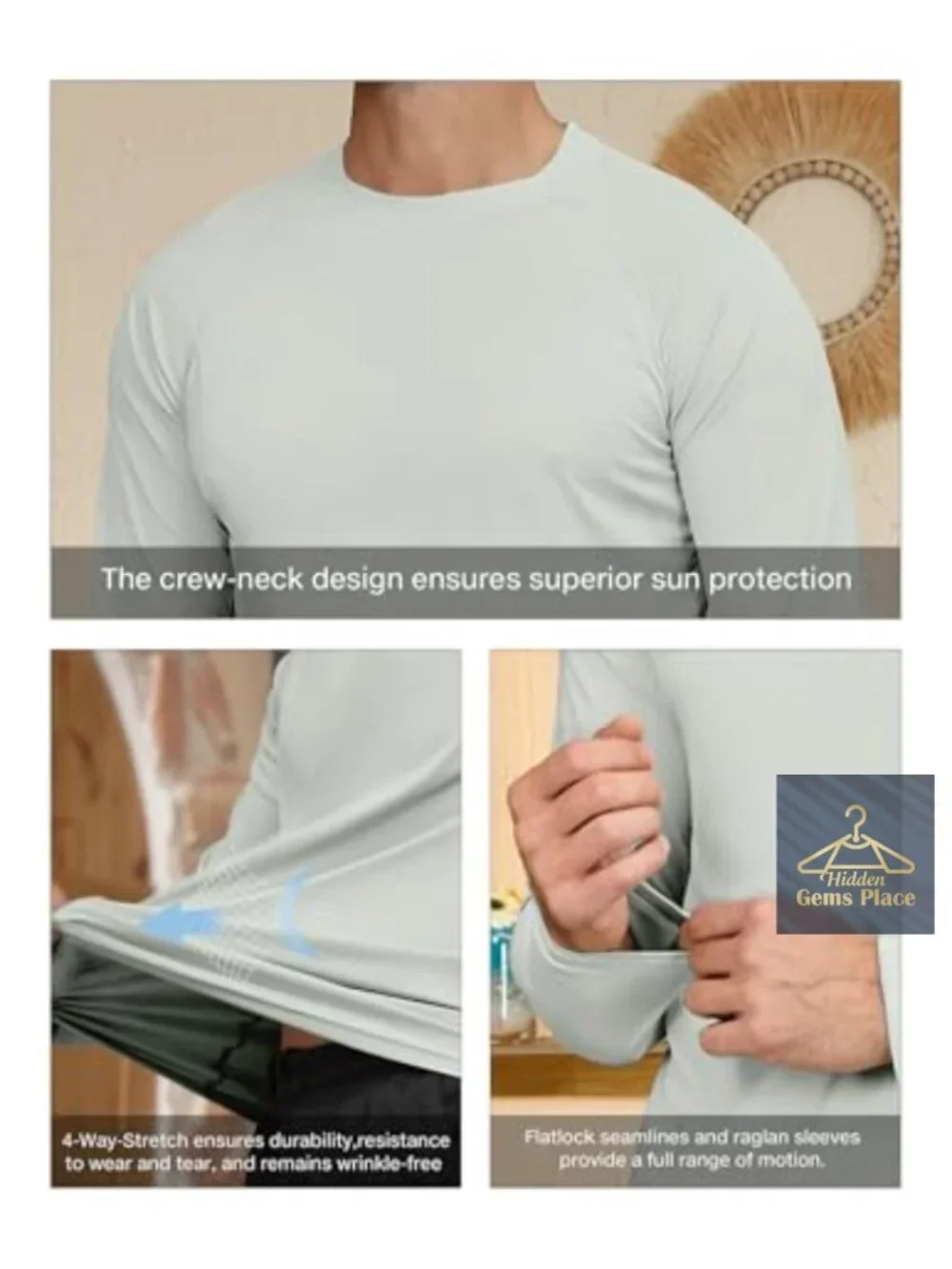 Men's UPF 50 Sun Protection Rash Guard Shirt Quick Dry Long Sleeve